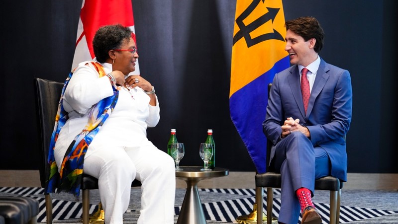 Prime Ministers Mia Mottley and Justin Trudeau