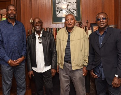 West Indies cricketing giants and legends of the sport - Sir Vivian Richards, Sir Anderson Roberts, Sir Richard Richardson, and Sir Curtly Ambrose 