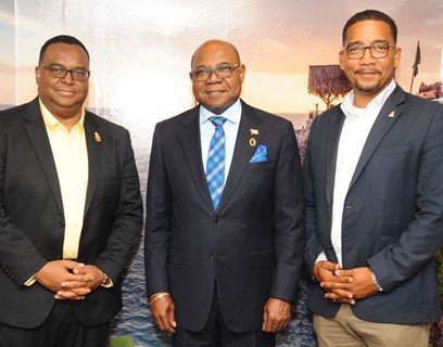 Minister of Tourism, Hon. Edmund Bartlett with Hon. Christopher Saunders, Deputy Premier and Minister of Finance & Economic Development and Minister of Border Control & Labour for the Cayman Islands and Minister of Tourism & Transport for the Cayman Islands, Hon. Kenneth Bryan