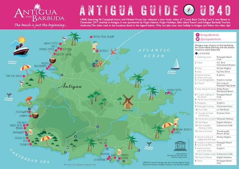 Antigua & Barbuda Tourism Authority Unveils UB40 Island Map After Re-Release Of Come Back Darling Music Video