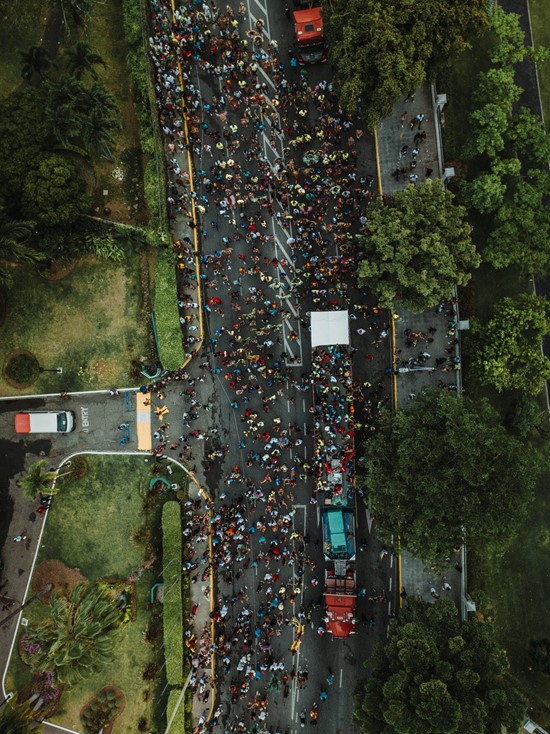 An aerial view of the Carnival in Jamaica Road Parade held in Kingston on April 16