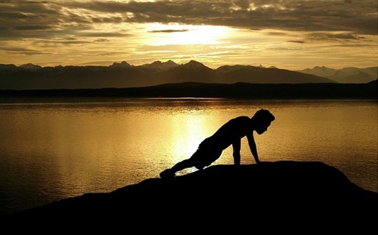 Doing push ups in the sunset