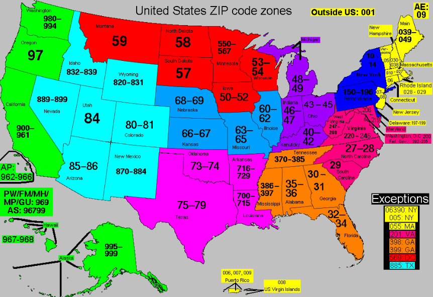 5 digit us zip code map