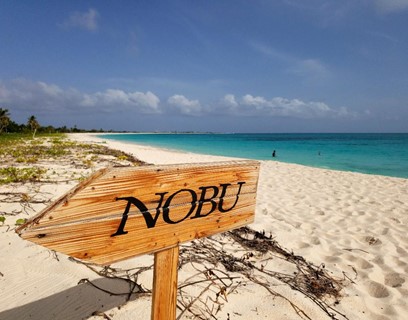 Nobu restaurant sign in Barbuda
