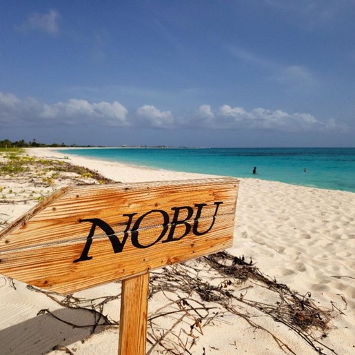 Nobu restaurant sign in Barbuda