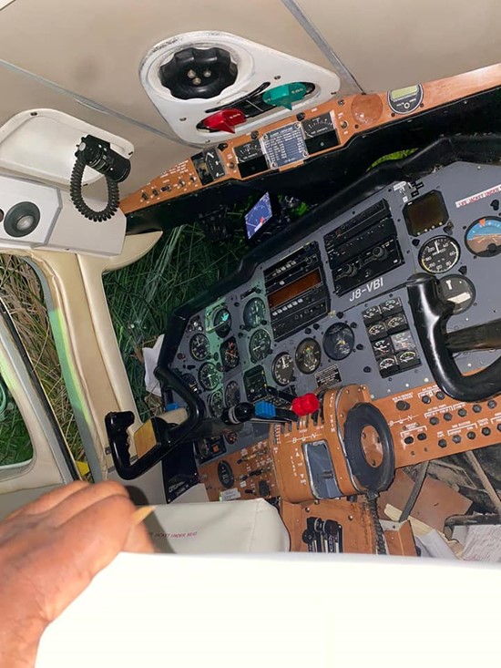 Damaged cockpit of  SVG Aircraft that veered off runway on Montserrat