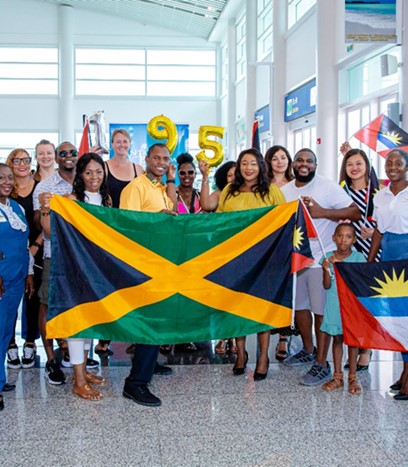 Amongst the well-wishers who were present at the V.C. Bird International Airport to greet Romaine Welds, were (second row of photos) the Antigua and Barbuda Tourism Authority’s  Marketing Communications Manager Maria Blackman, Honourary Consul for Jamaica in Antigua, Dr. Onika Campbell and Tourism Marketing Officer Kayla Chris