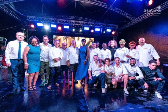 Elected officials and the team of participating chefs gather for St. Martin’s Gastronomy Festival closing night ceremony