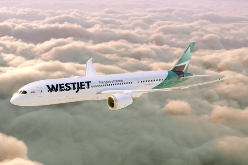 Westjet dreamliner aircraft in flight 