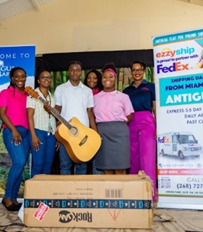 Antigua and Barbuda Tourism Authority Team makes musical Instruments donation to Princess Margaret School  on behave of destination wedding couple.