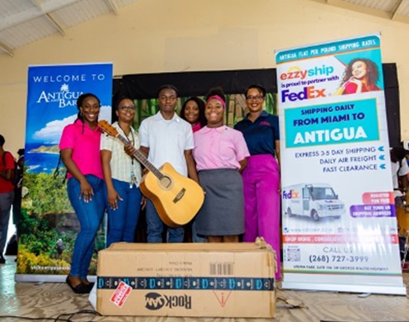 Antigua and Barbuda Tourism Authority Team makes musical Instruments donation to Princess Margaret School  on behave of destination wedding couple.