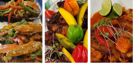 Chef Selwyn Richards’ Jamaican menu for the T.O. Food &amp; Drink Fest includes Curry Tofu Channa (left); Boneless Jerk Chicken (centre); and Escovitch of Red Snapper Filet (right).